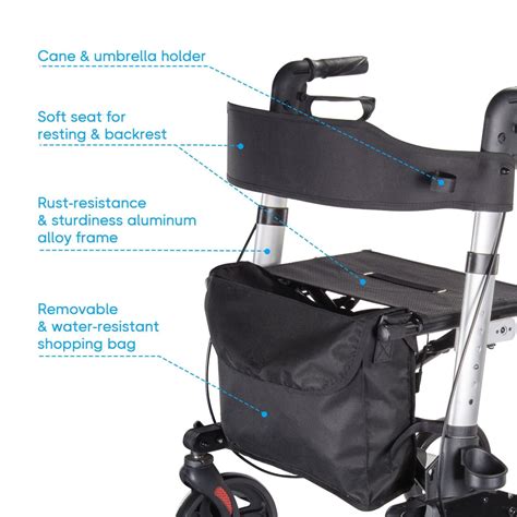 Titan Deluxe Rollator Walker With Seat Combo Mobility Aid