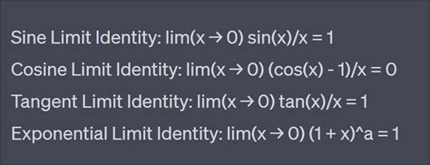 Trig Limit Identities Trigonometry Identities For Limits