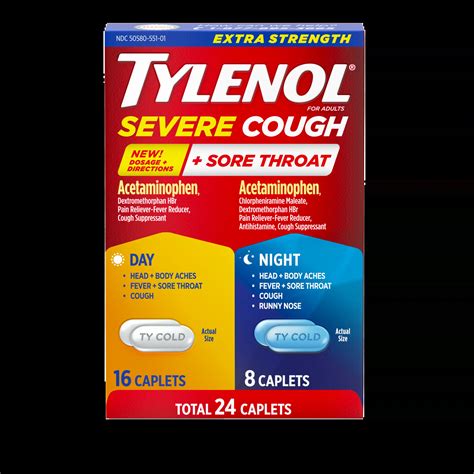 Tylenol Cold Extra Strength Severe Cough Sore Throat Day Caplets