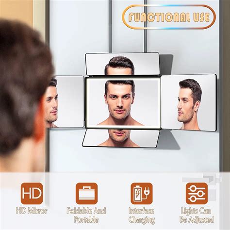 Upgraded 5 Way Mirror With Led Lights Height Adjustable Trifold