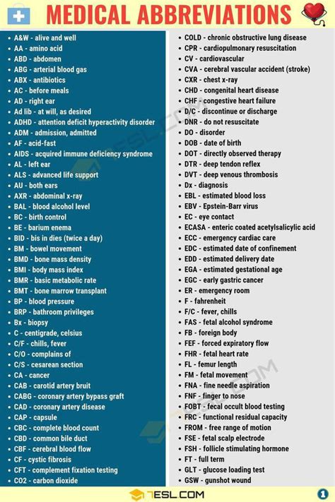 Useful List Of Medical Abbreviations In English Medizzy