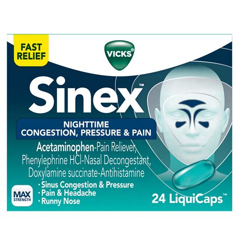 Vicks Sinex Nighttime Sinus Congestion Pressure Pain Liquicaps 24Ct