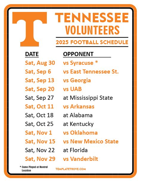 Volunteers Schedule Football