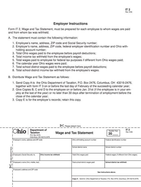 Wage And Tax Statement 20 Employer Instructions Ohio Tax Ohio