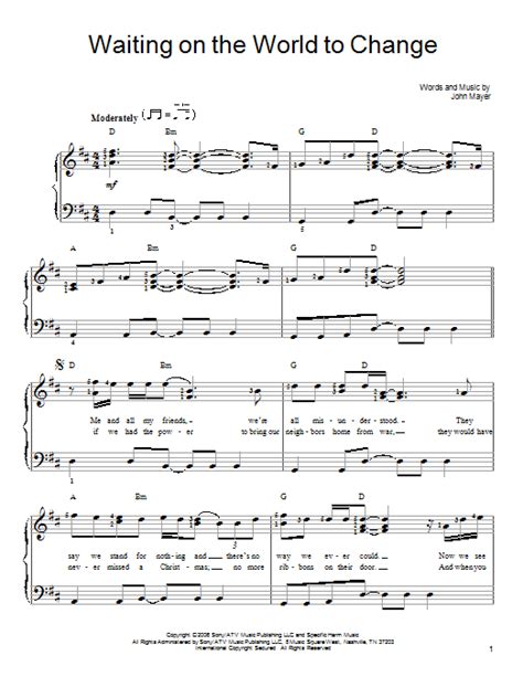 Waiting On The World To Change By John Mayer Sheet Music For Easy Piano