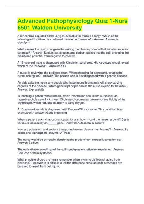 Walden University Nurs 6501 Advanced Pathophysiology Week 2 Quiz