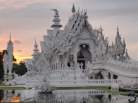 Wat Rong Khun The White Temple Under Sunset Sky Stock Photo Image