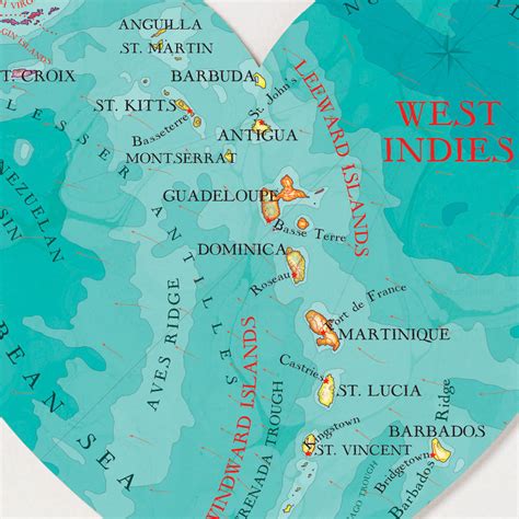 West Indies Map Heart Print By Bombus Notonthehighstreet Com