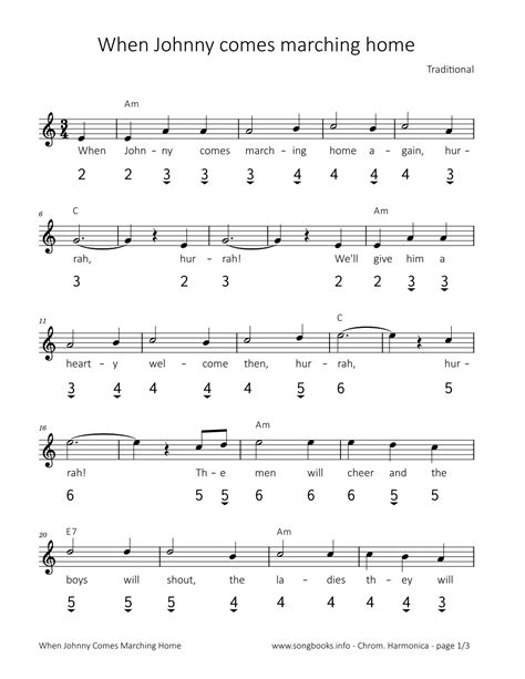 When Johnny Comes Marching Home Arr Songbooks Info By Traditional