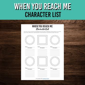 When You Reach Me Character List Printable Book Study Worksheet