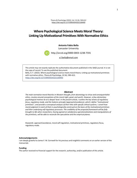 Where Psychological Science Meets Moral Theory Linking Up Motivational