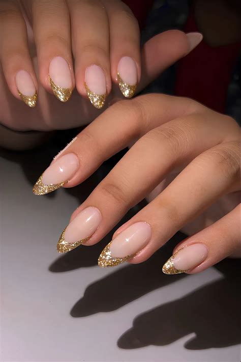 White Gold Glitter French Tip Nails Gold Tip Nails Glitter French