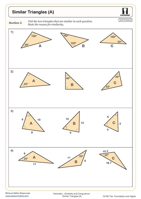 Worksheet Showing The Missing Angles In Triangles And Similar Triangles
