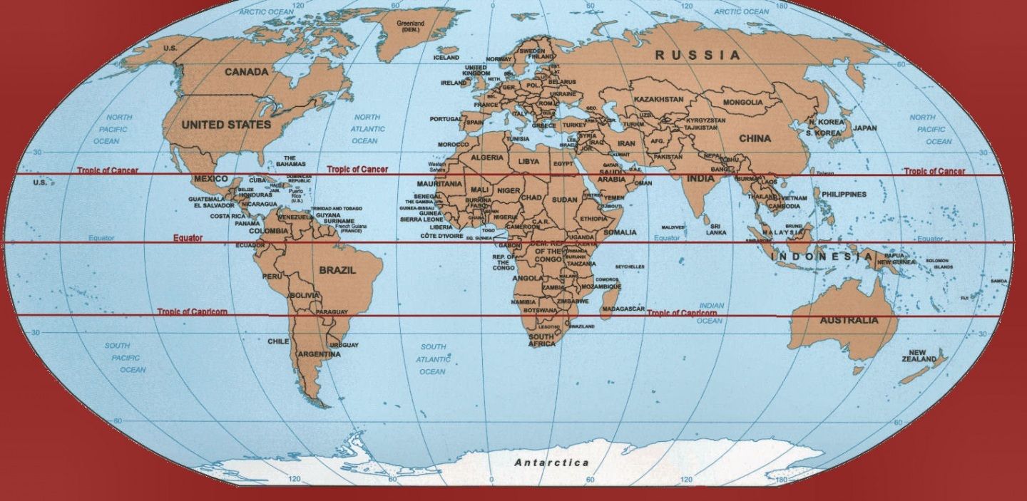 World Map With Equator Countries And Prime Meridian