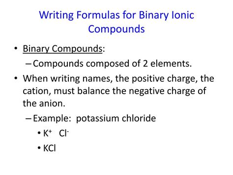 Writing Chemical Formulas For Binary Ionic Compounds Slide November