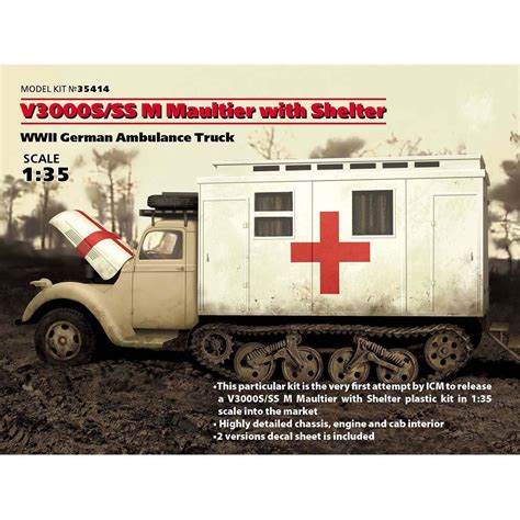 Wwii German Ambulance Truck V3000s Ss M Maultier With Shelter Icm 35414 1 35 Ford Imodeler