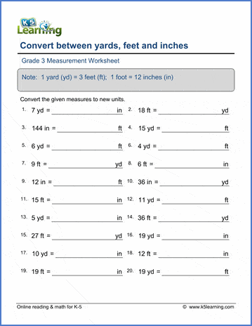Yards Feet And Inches Image Free Math 3Rd Grade Math Worksheets